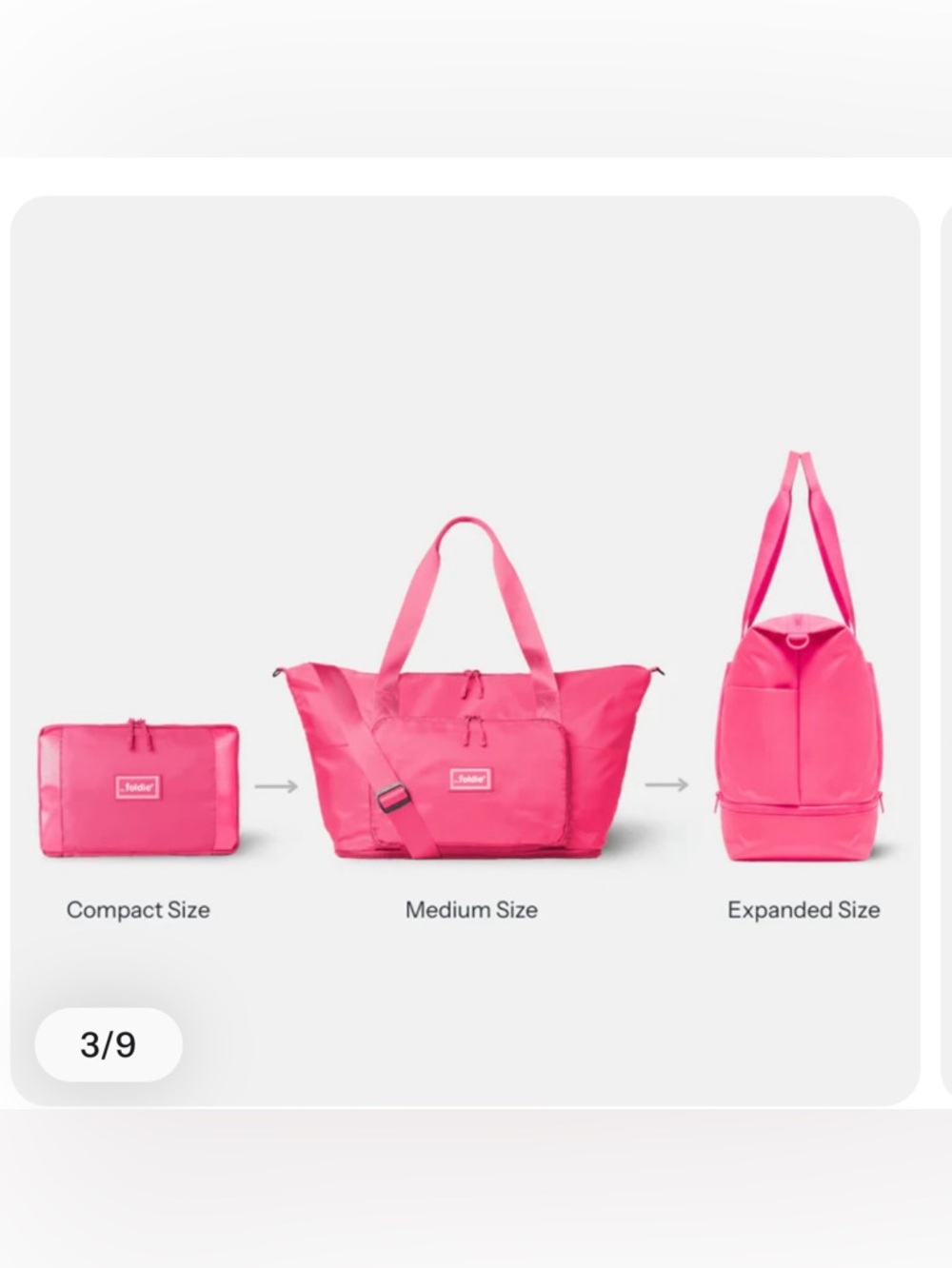 the foldie- Foldable Pink Travel Tote Bag - Lightweight Convertible Weekender.